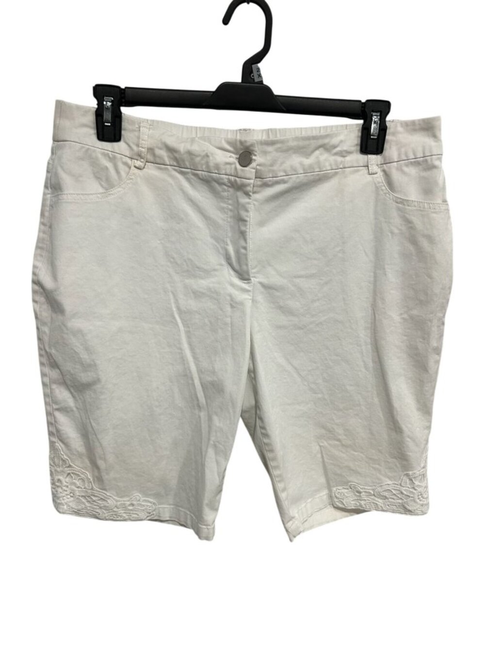 Coral Bay 16 White Bermuda Shorts Embroidered Hem Gardencore Minimalist